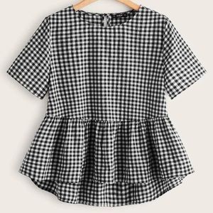 Plus Dip Hem Gingham Peplum Top